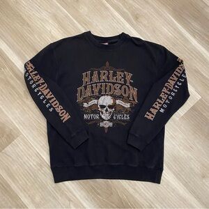 Harley-Davidson Black Crewneck with Brown Skull Graphic